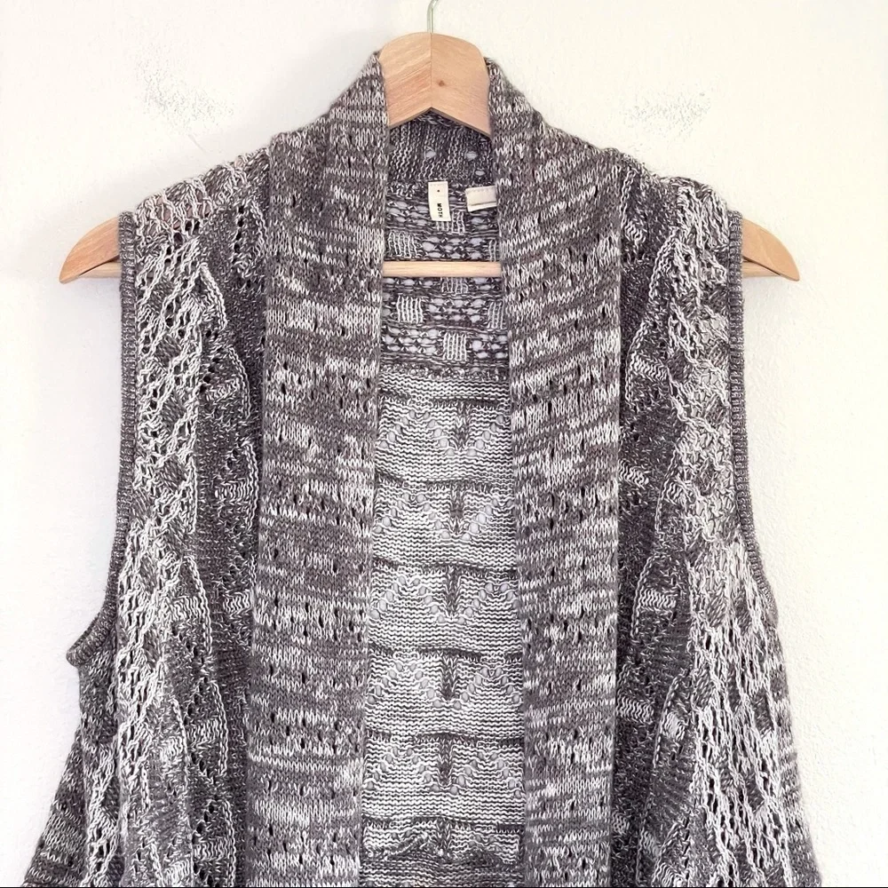 Anthropologie Moth Lavena Pointelle Draped Open Front Cardigan Sweater Vest Grey
